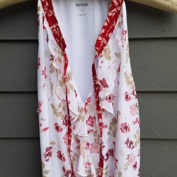 Kensie Floral Sheer Lined NWT Rose/White Blouse size Medium - Picture 5 of 10